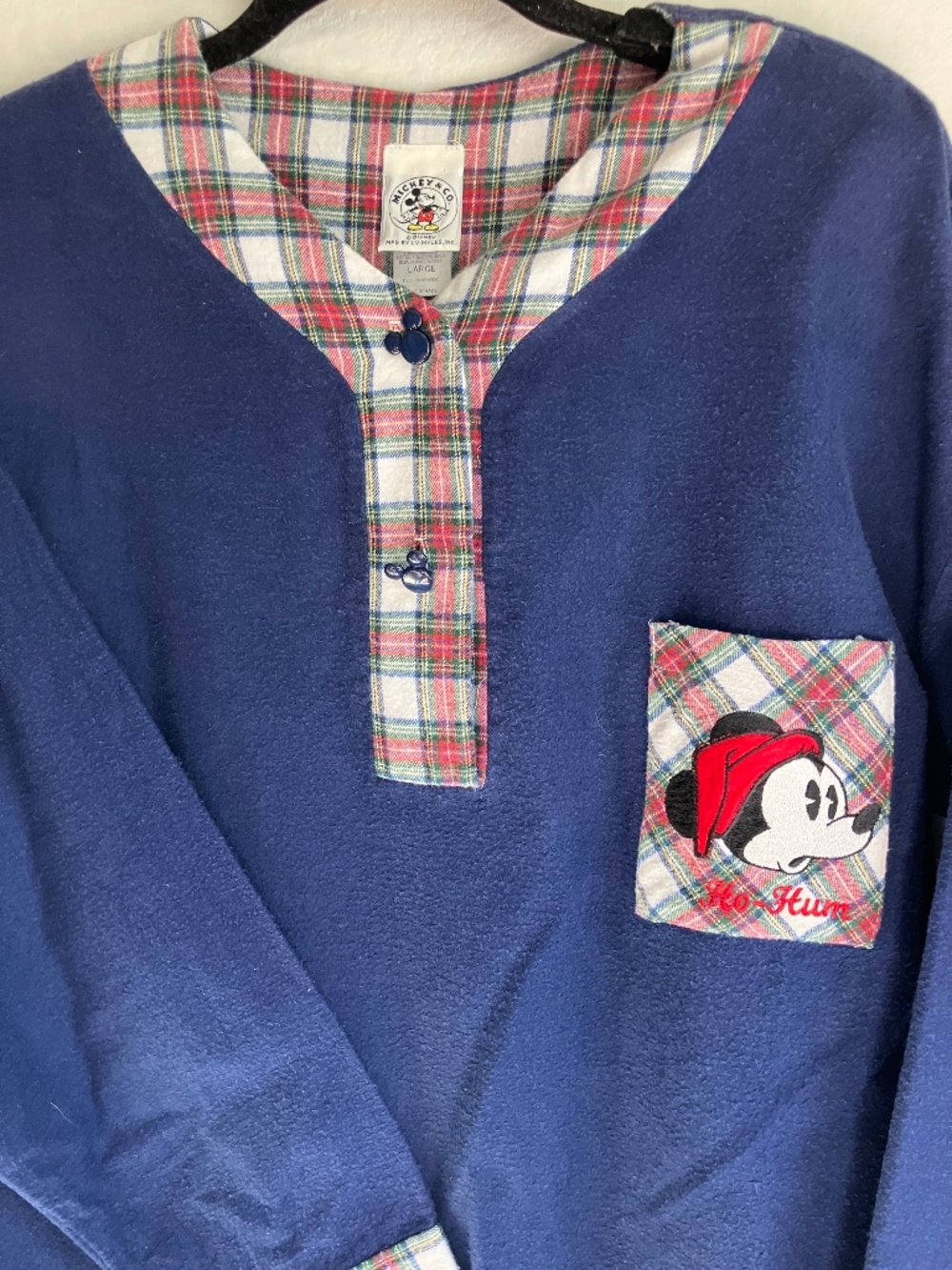 Mickey & Co. Disney Vintage Cotton Flannel Shirt Navy Plaid Nightshirt Large